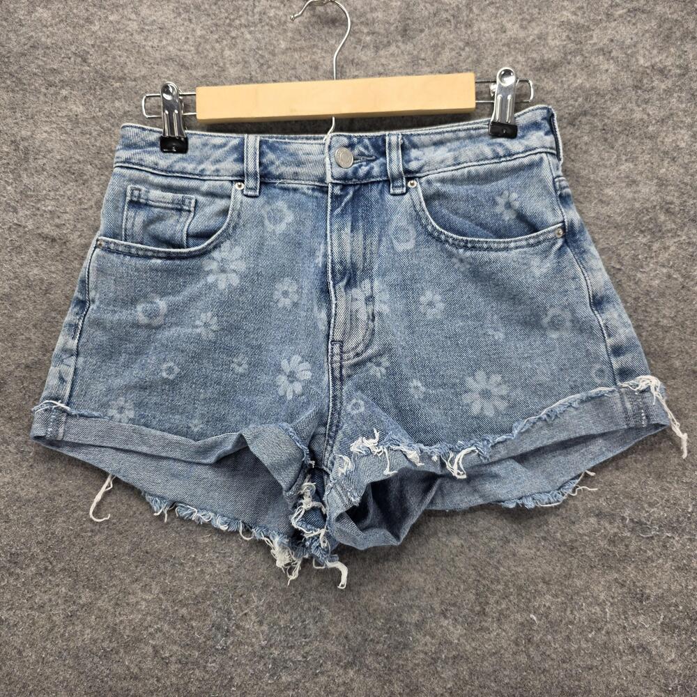 PacSun Shorts Womens 26 Blue Mom Denim Frayed 100% Cotton Floral 2.5 Inseam